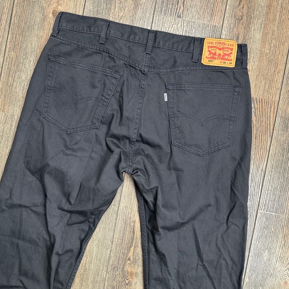 Levis 505 Regular Fit Black Twill Pants Mens 38x34 Straight Leg Cotton Trousers - Picture 6 of 11